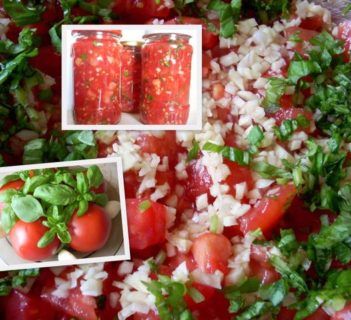 Pomidory krojone z czosnkiem i bazylią