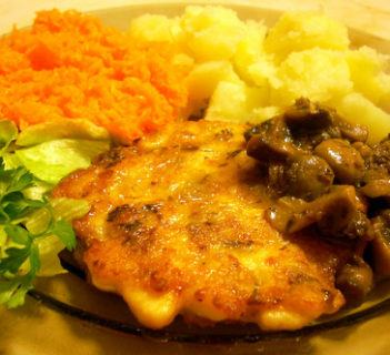 Placuszki z piersi kurczaka z pieczarkami